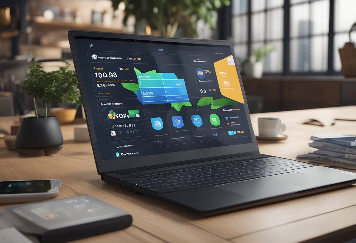 A laptop with a Shopify dashboard open, surrounded by various payment gateway logos and icons