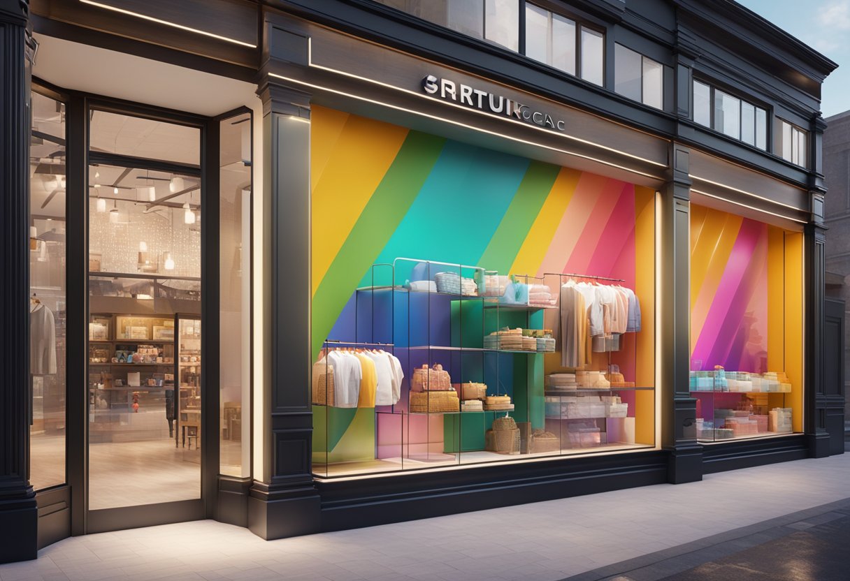 A colorful storefront with a modern layout, showcasing custom design elements and interactive features, creating an engaging shopping experience
